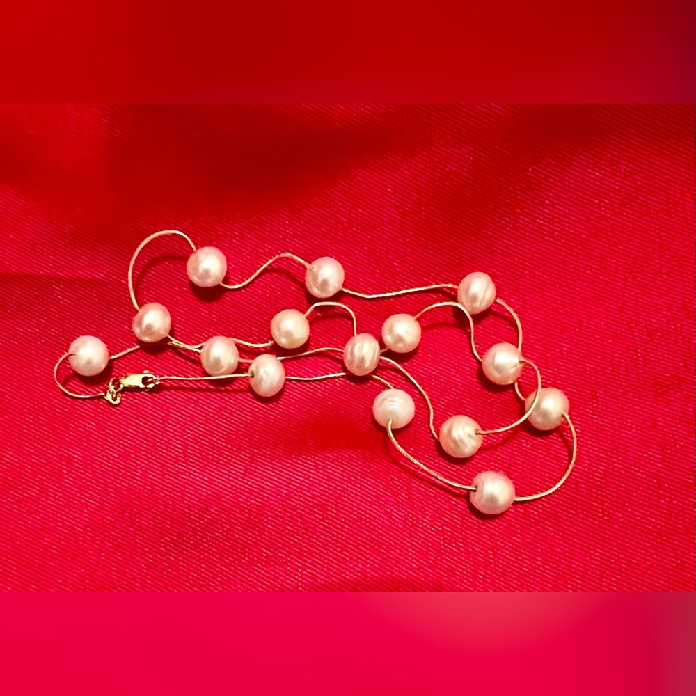 Genuine RCI 14k Yellow Gold Pearl Station Necklace-20”